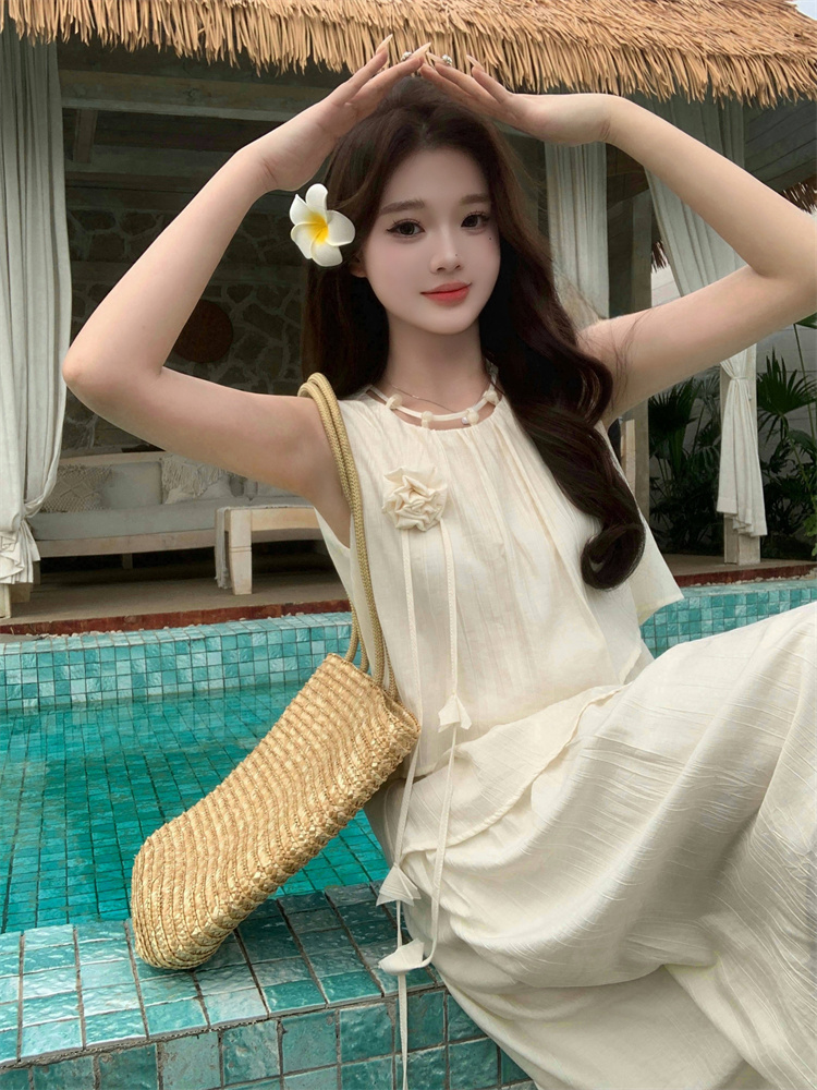 Light Apricot Sleeveless Midi Dress for Women 2026 Summer City Commute - Style 71f8c5 - Image 2