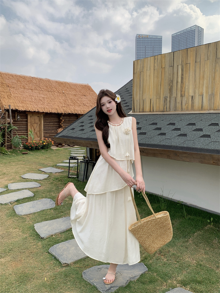 Light Apricot Sleeveless Midi Dress for Women 2026 Summer City Commute - Style 71f8c5 - Image 3