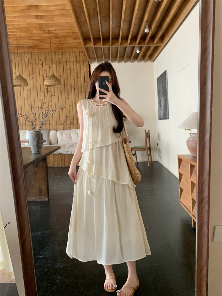 Light Apricot Sleeveless Midi Dress for Women 2026 Summer City Commute - Style 71f8c5 - Image 4