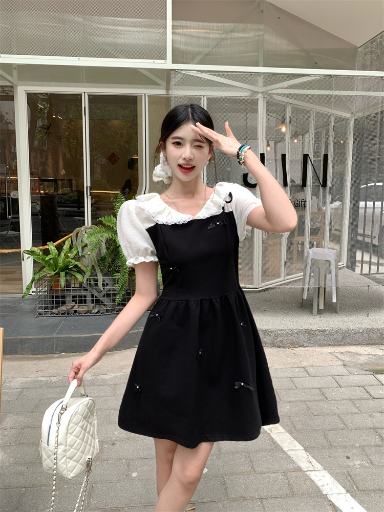 Plus Size Women’s Elegant Bow Faux Two-Piece Slimming Dress – Style 3f35b3