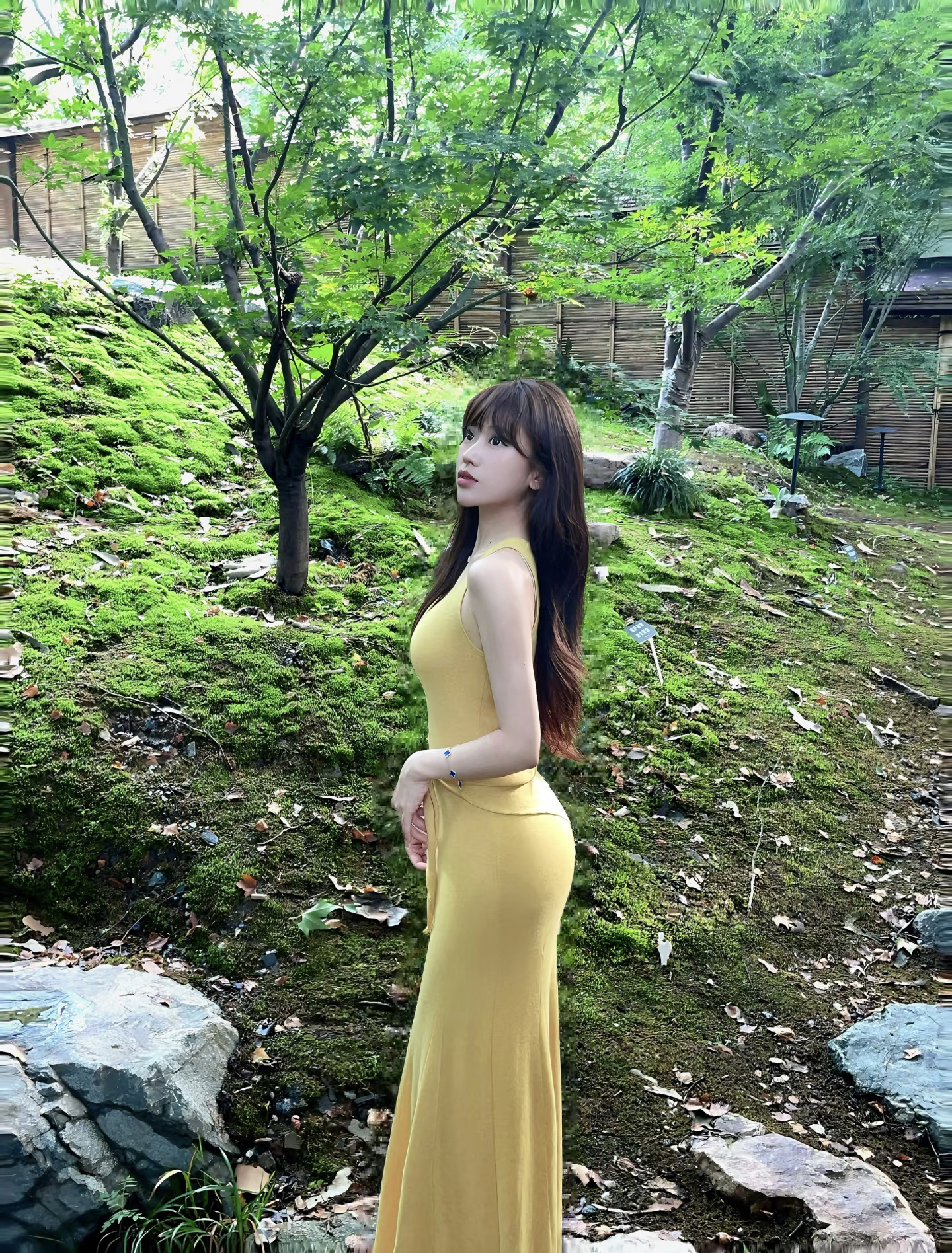 Yellow Square Neck Tank Dress Summer Vacation Slim Fit Mermaid Long Dress