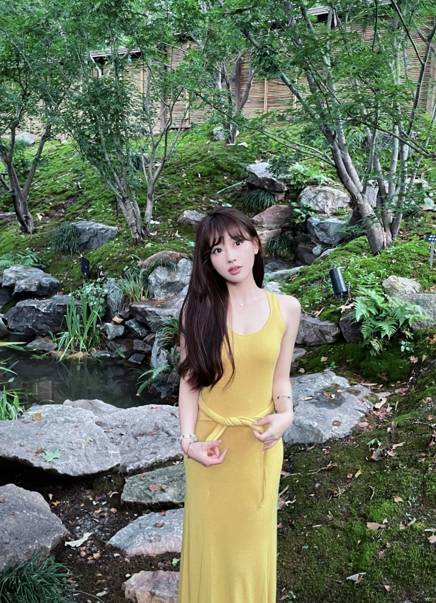 Yellow Square Neck Tank Dress Summer Vacation Slim Fit Mermaid Long Dress - Image 3