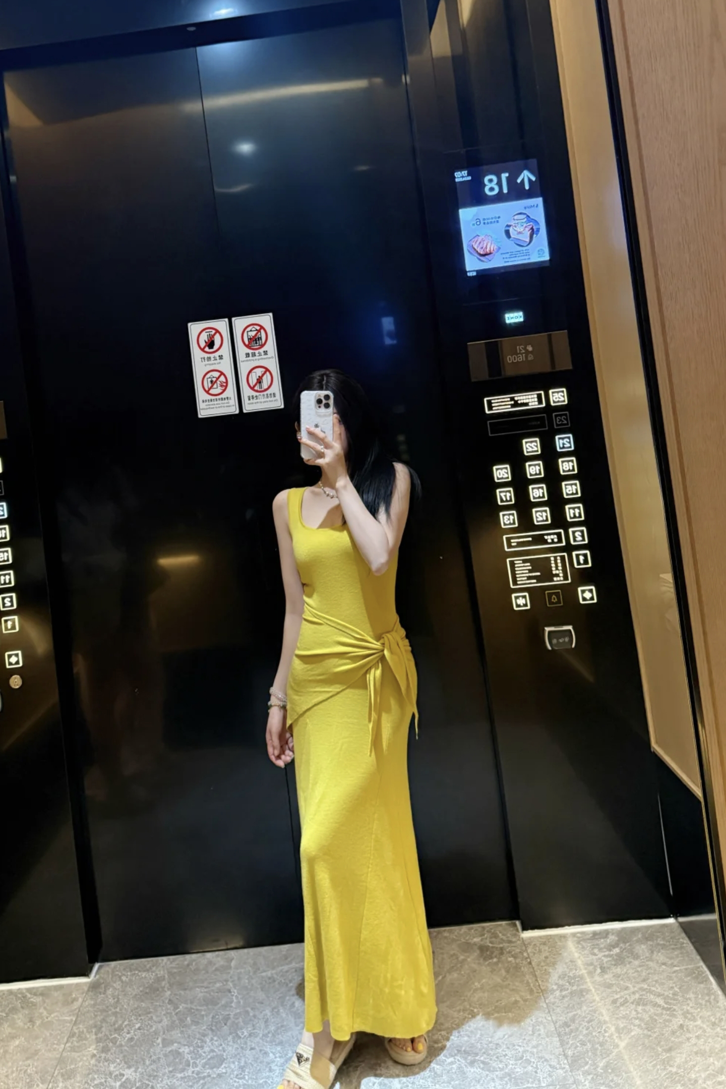 Yellow Square Neck Tank Dress Summer Vacation Slim Fit Mermaid Long Dress - Image 4