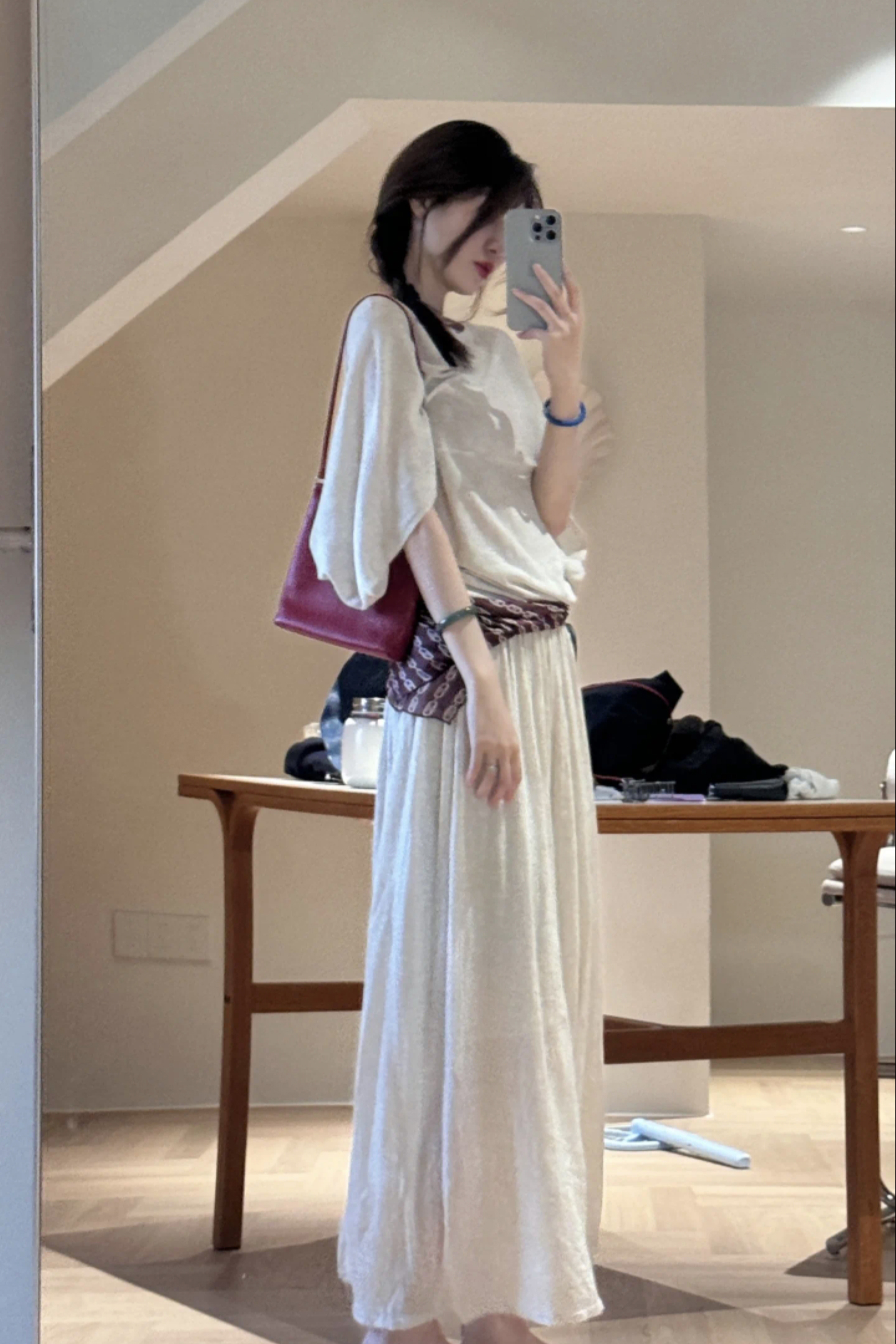 Women's Linen Tencel Blend Batwing Sleeve Knit Top and Long Skirt Set - Style a9bbda - Image 4