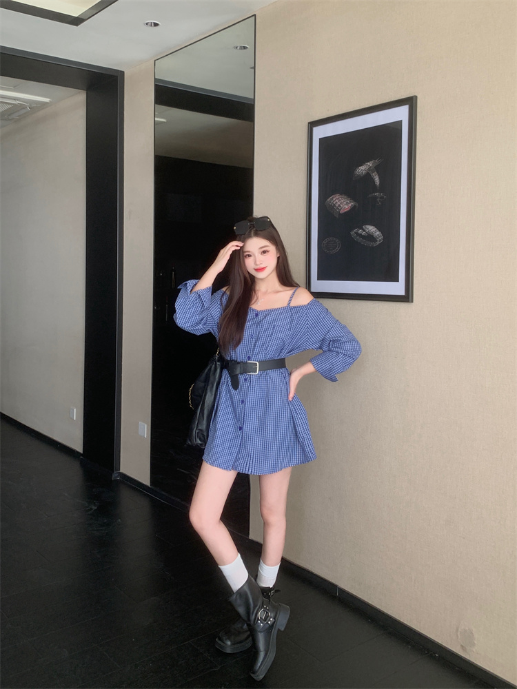 Spring Plaid Shirt Dress Women Long Sleeve Loose Slimming Short Dress - Image 2