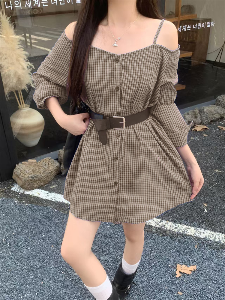 Spring Plaid Shirt Dress Women Long Sleeve Loose Slimming Short Dress - Image 3