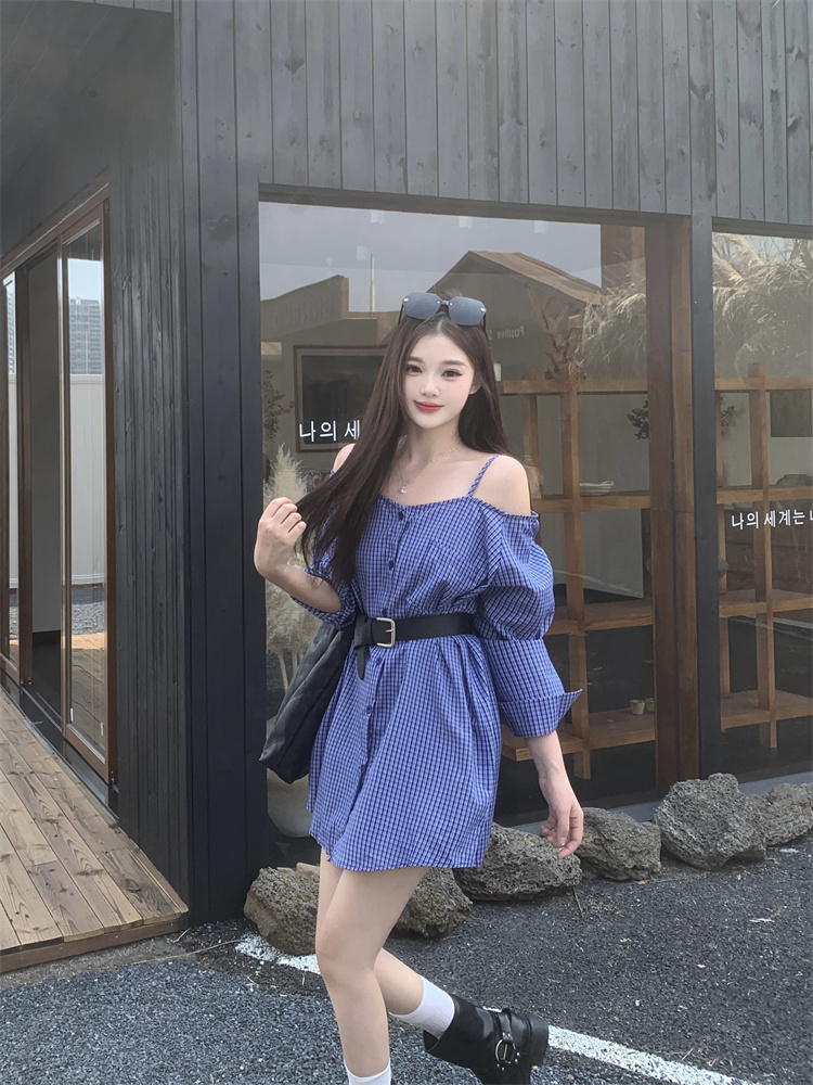Spring Plaid Shirt Dress Women Long Sleeve Loose Slimming Short Dress - Image 4