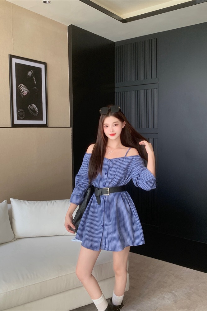 Spring Plaid Shirt Dress Women Long Sleeve Loose Slimming Short Dress - Image 5
