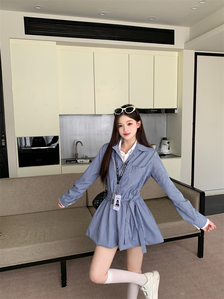 Women's Preppy A-Line Shirt Dress with Tie Waist Long Sleeve - Style 3dfc54 - Image 2