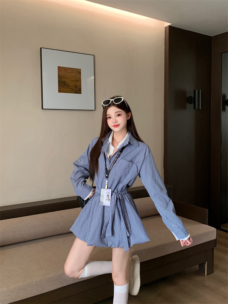 Women's Preppy A-Line Shirt Dress with Tie Waist Long Sleeve - Style 3dfc54 - Image 4