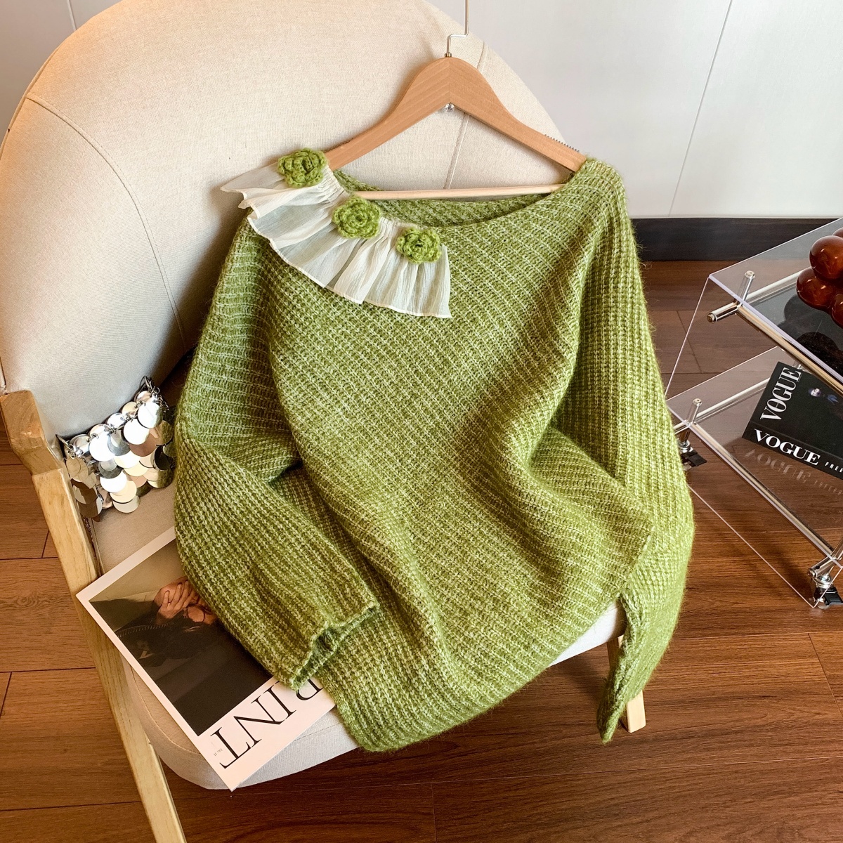 Women's 3D Floral Irregular Knit Sweater 2026 Fall Winter Loose Pullover