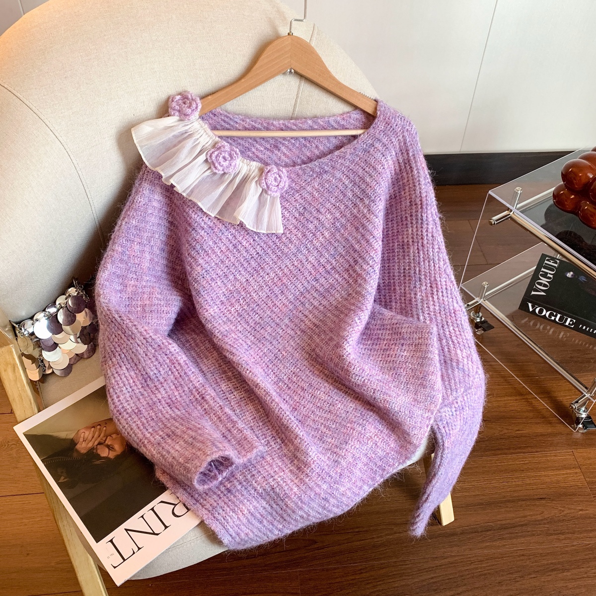 Women's 3D Floral Irregular Knit Sweater 2026 Fall Winter Loose Pullover - Image 2