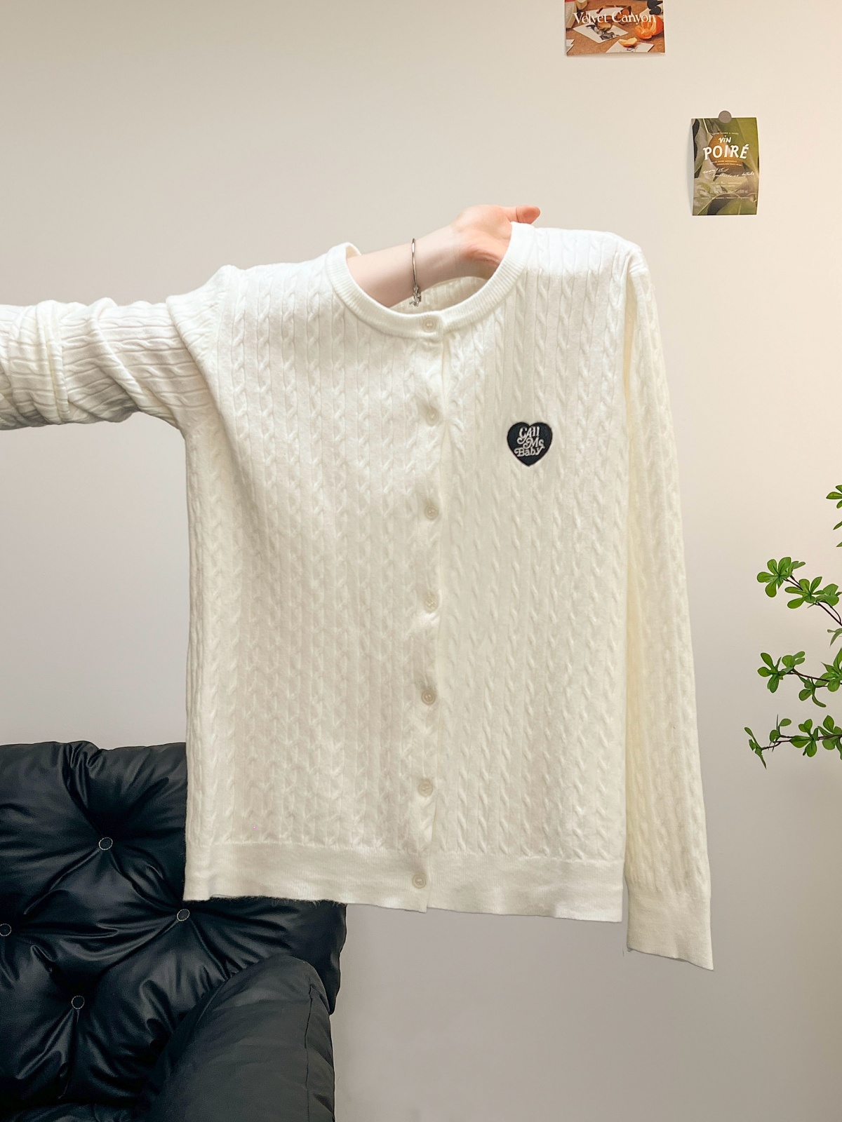 Women’s Korean Retro Cable Knit Cardigan Round Neck Sweater Coat