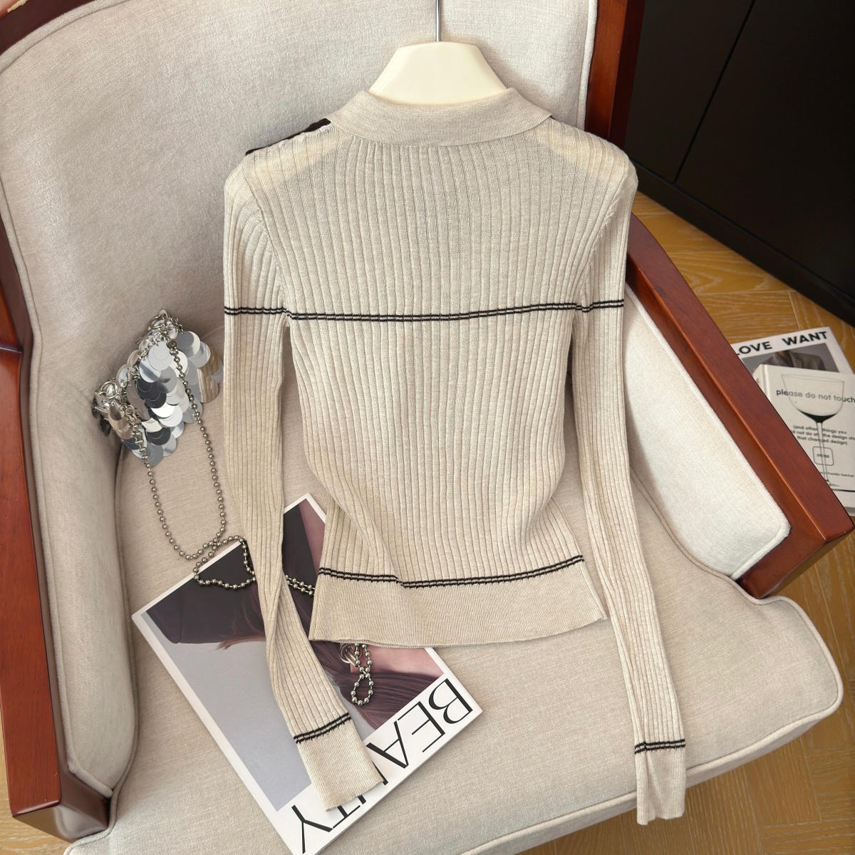 Slimming Patchwork Cape Knit Top for Women Fall Long Sleeve Pullover - Image 5