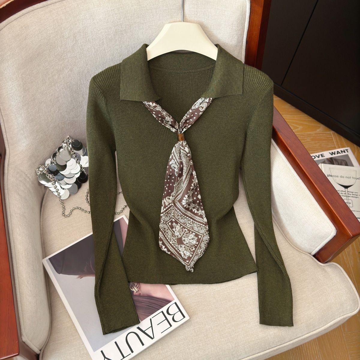 Hong Kong Style Ribbon Knit Top for Women Fall 2026 New Elegant Slimming Long Sleeve Pullover - Image 3