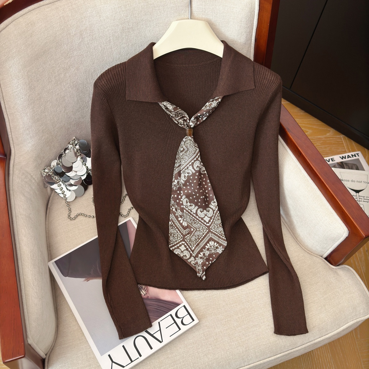 Hong Kong Style Ribbon Knit Top for Women Fall 2026 New Elegant Slimming Long Sleeve Pullover - Image 2