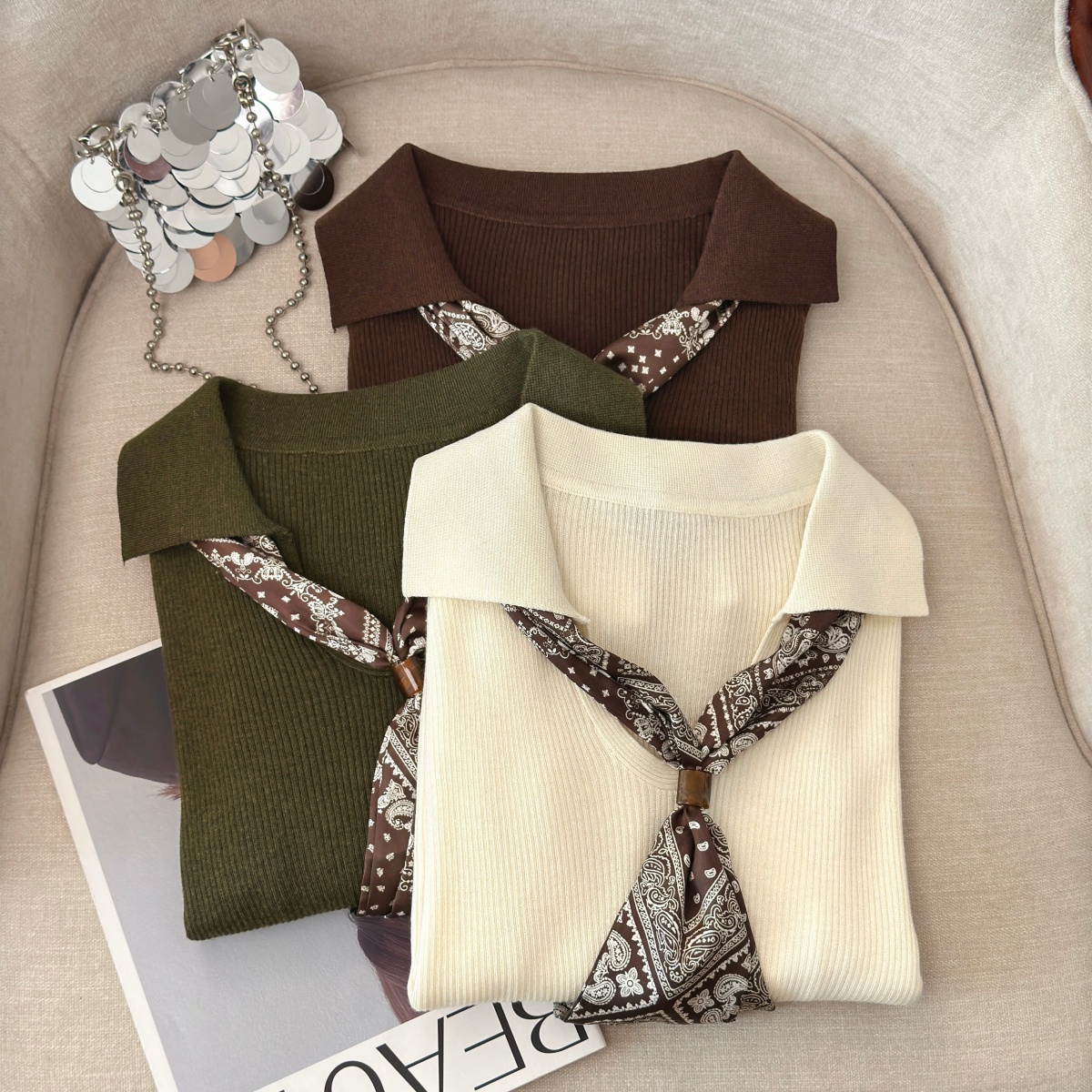 Hong Kong Style Ribbon Knit Top for Women Fall 2026 New Elegant Slimming Long Sleeve Pullover - Image 5