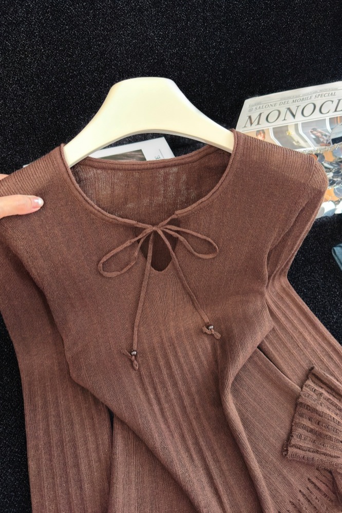 Women's Retro Lace-Up Knit Top Slimming Comfortable Long Sleeve Pullover - Image 5