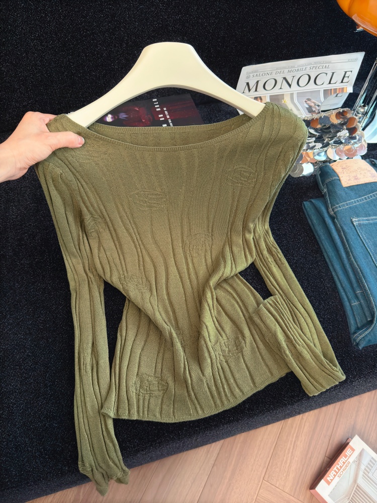 Women's Rose Knit Long Sleeve Sweater Retro Style Pullover Top