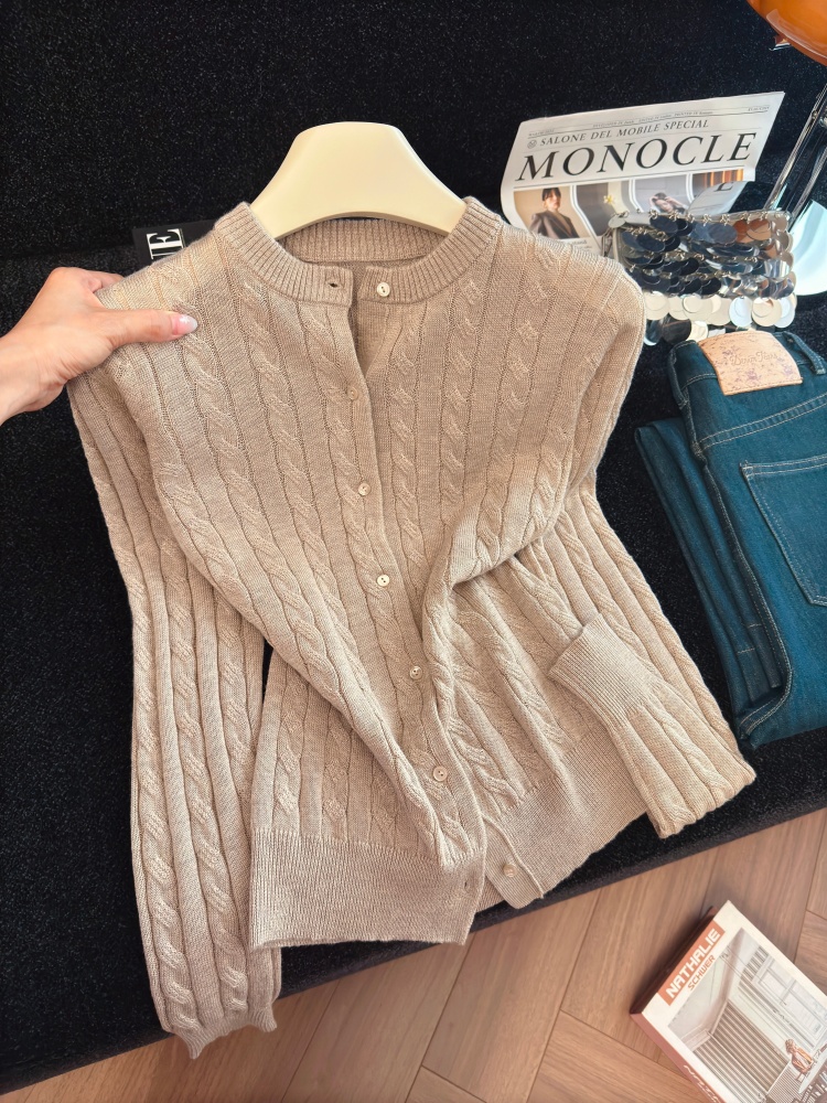Women’s Ribbed Cable Knit Cardigan Korean Style Long Sleeve – Style 3ffa31