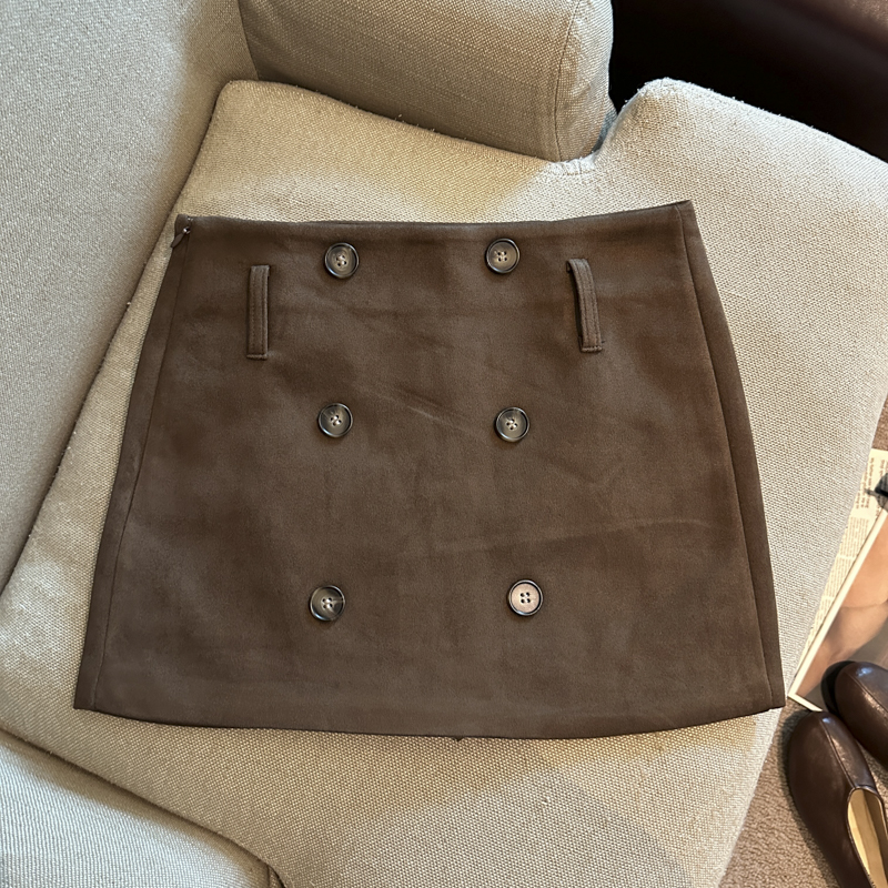 2026 Autumn Winter Vintage Button Lace-Up Faux Suede A-Line Mini Skirt for Women - Image 4