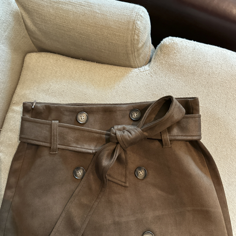 2026 Autumn Winter Vintage Button Lace-Up Faux Suede A-Line Mini Skirt for Women - Image 2