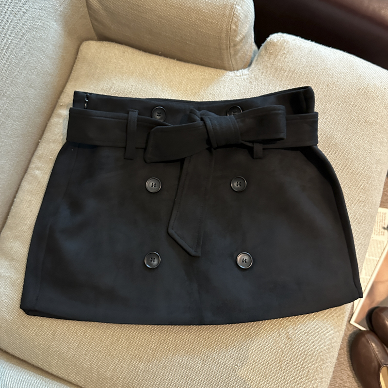 2026 Autumn Winter Vintage Button Lace-Up Faux Suede A-Line Mini Skirt for Women - Image 5